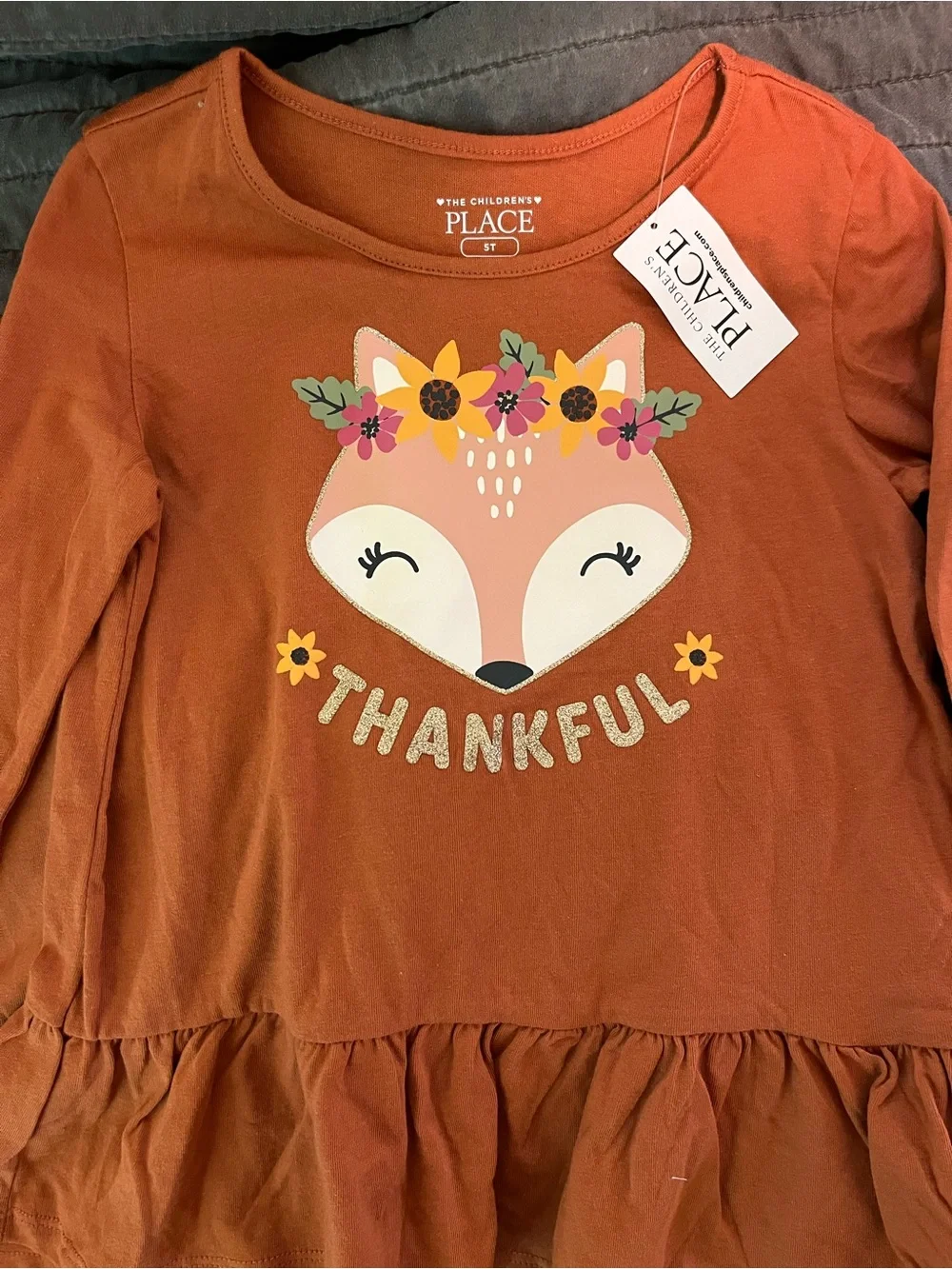 The Children's Place Rust Orange Fox 'Thankful' Top & Floral Animal Leggings Set - Picture 2 of 5